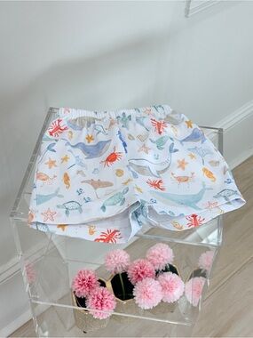 Kids White Ocean Print Shorts